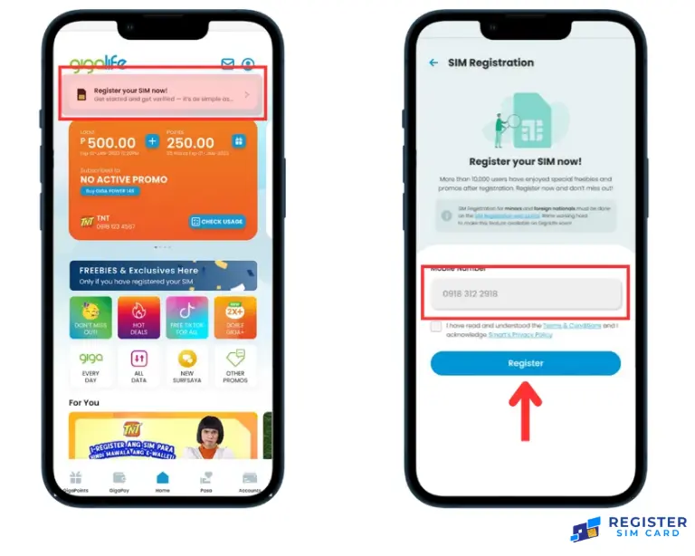 Registration through the GigaLife App