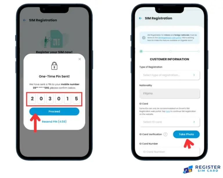 fill out the form for register sim tnt
