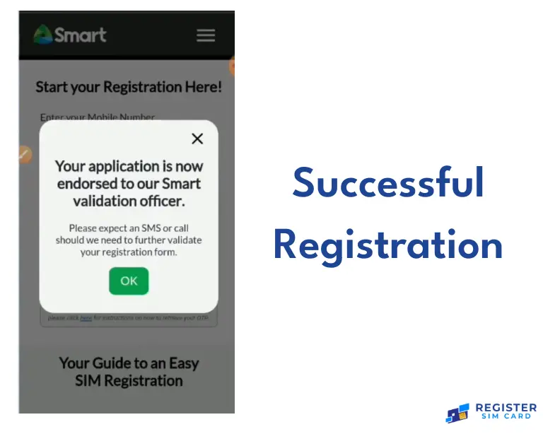 Successful Registration through smart sim app