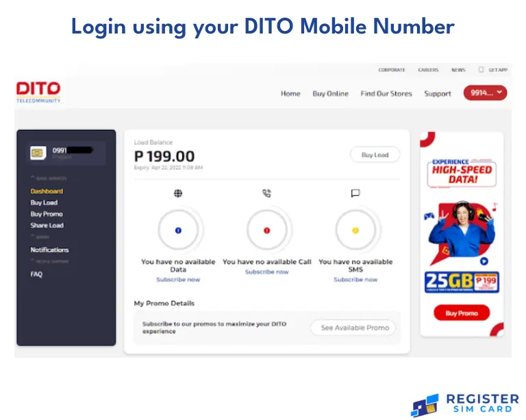 Login using your DITO Mobile Number